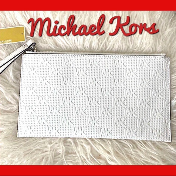 Michael Kors Large Zip Clutch, “Jet Set” Signature, Branded, White, NWT - Picture 2 of 11